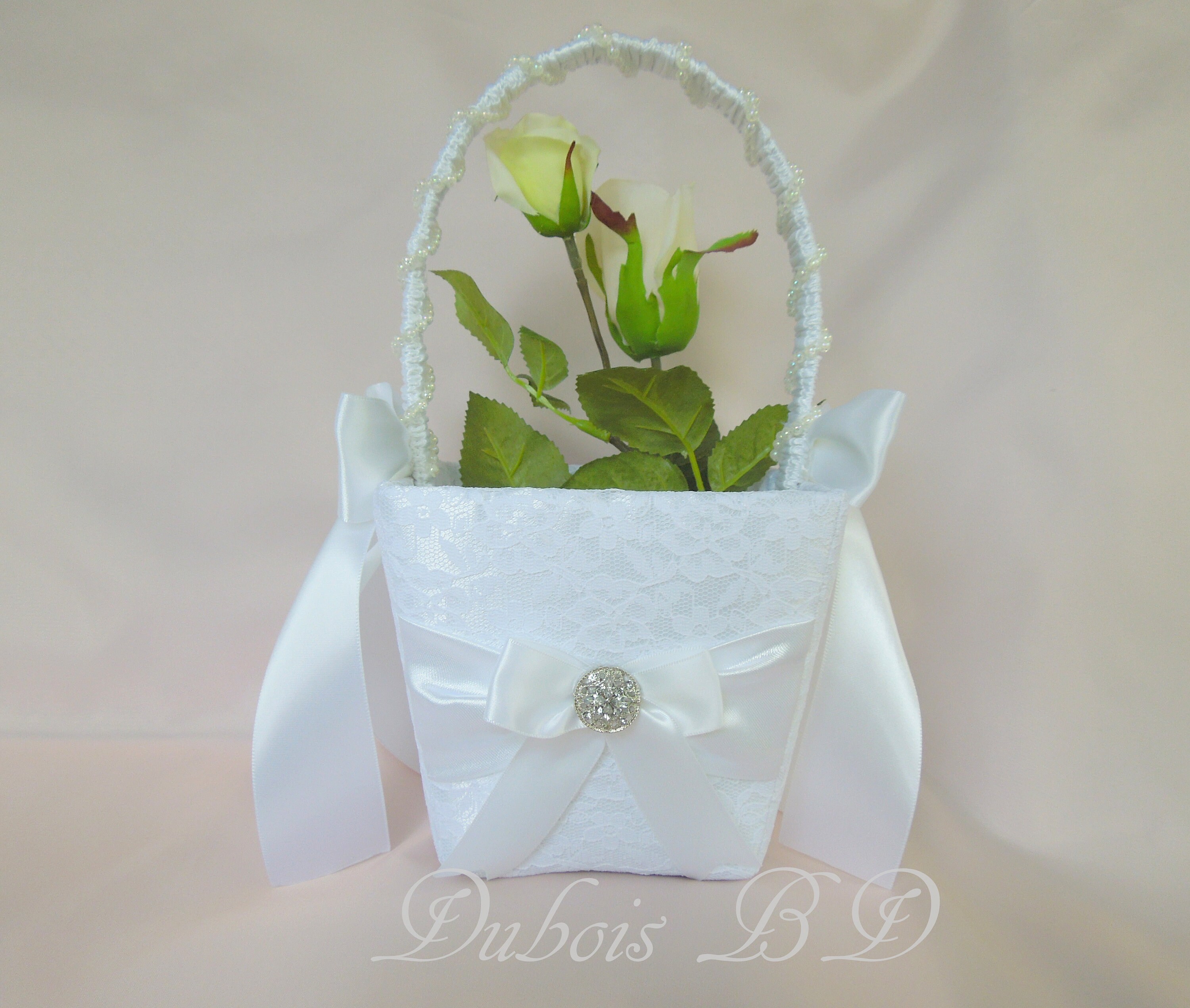 White Flower Girl Basket Wedding Basket Ivory Flower Girl Etsy