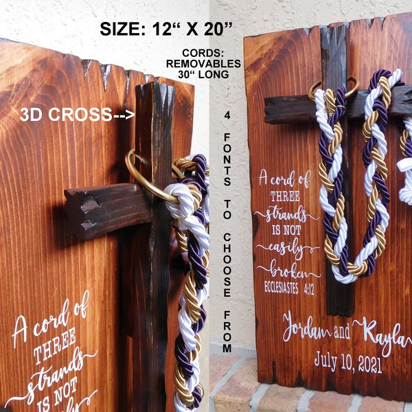A Cord of three Strands, Knot-tying ceremony, Ecclesiastes 4:12, Christian wedding ceremony, Personalized board display