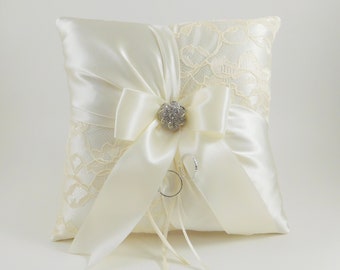 Ivory lace ring pillow, Wedding ring bearer pillow, Ivory or White ring bearer pillow, Sash ring pillow, Ring boy pillow, Gold ring pillow