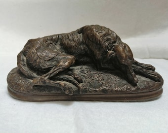 A 19th Century French Bronze Model of a Reclining Deerhound, After French Sculpture Raymond Gayrard 1807-55