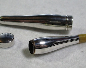 Vintage Sterling Silver & Amber Cheroot/Cigarette Holder in Matching Case (Fob or Pendant?)
