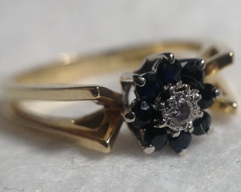 18ct Gold and Platinum Diamond and Sapphire Dress Ring