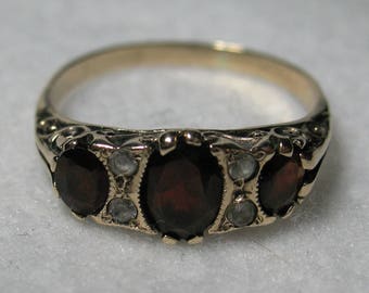 Vintage Solid Gold, Garnet & White Stone (Not Diamond) Ring