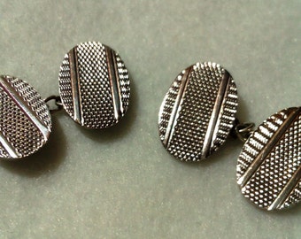 Vintage Engine Turned Sterling Silver Oval Cufflinks