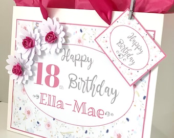 Personalised Birthday Gift Bag - Pink Floral