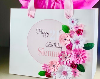 Personalised Birthday Gift Bag - Fantastically Floral Pink