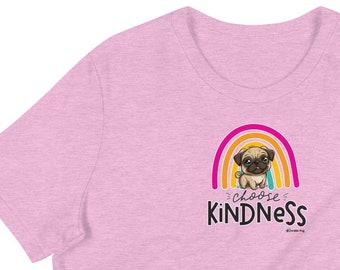 Choose Kindness Pug  Women's Relaxed T-Shirt | Scribble Pug | Kind Rainbow Short Sleeve Soft Tee | Cute Dog Puggy Puppy Gift Present