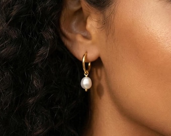 Pearl Hoop Earrings, Freshwater Pearl Earrings, Gold Filled or Sterling Silver Hoops, Bridal Pearl Earrings, Wedding Jewelry, Gift for Her
