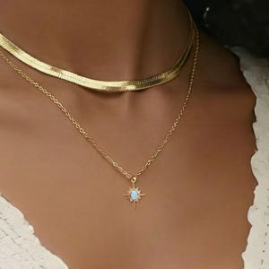 Opal Starburst Necklace, Celestial Opal Necklace, Gold Plated Star Pendant Necklace, Dainty Cosmic Jewelry Gift for Her