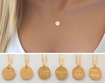 Personalized Name Necklace • Handwriting Disc • Custom Engraved Name • Message Charm • Monogram • Gift for Her