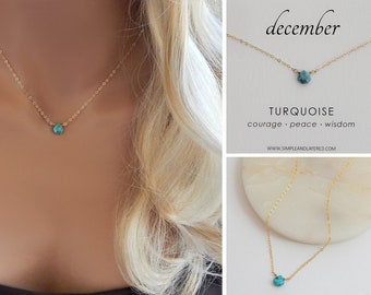 Turquoise Necklace, Genuine Turquoise Gemstone, Turquoise December Birthstone Necklace, Dainty Gold Gemstone Necklace, Silver Jewelry