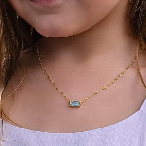Kids Birthstone Necklace, Personalized Gold Finish Sterling Silver Birthstone Necklace, Dainty Children's Jewelry, Birthday Gift for Girls
