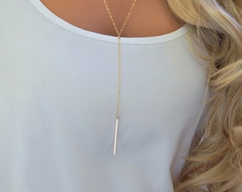 Long Lariat Necklace, Dainty Skinny Bar, Y Necklace Gift for Girlfriend, Daughter, Mother, Gold Necklace Long Gold Bar Lariat