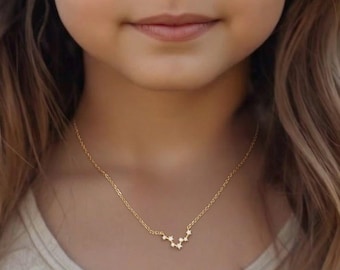 Girls Zodiac Necklace, Constellation Star Sign Jewelry, Dainty Celestial Layered Necklace, Meaningful Gift for Toddler