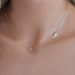 Birthstone Angel Wing Necklace for Women, Guardian Angel Baby Loss Miscarriage Sentimental Sympathy Gift for Her, Dainty Memorial