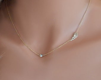 Birthstone Angel Wing Necklace for Women, Guardian Angel Baby Loss Miscarriage Sentimental Sympathy Gift for Her, Dainty Memorial