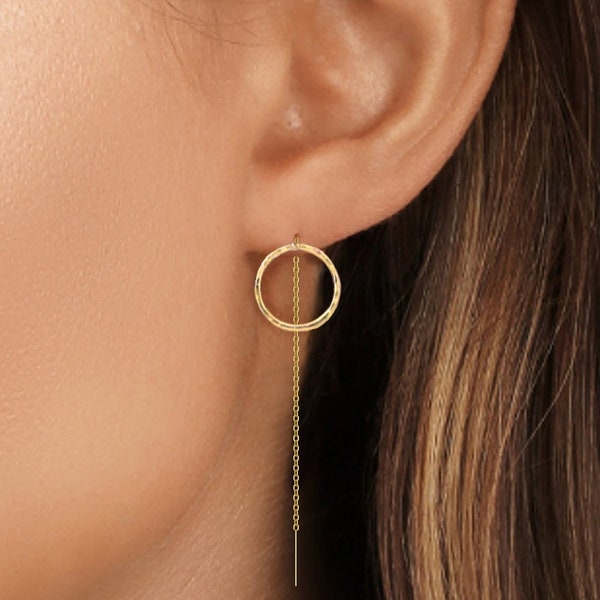Circle Earrings Open Circle Threader Long Dangle Chain Drop Gift for Her Gold Silver Earrings Girlfriend Gift