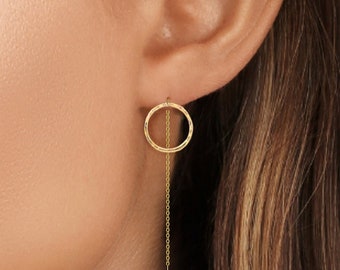 Circle Earrings Open Circle Threader Long Dangle Chain Drop Gift for Her Gold Silver Earrings Girlfriend Gift