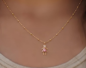 Geburtssteinkette für Mädchen, Geburtstagsgeschenk, Mädchen-Charm-Kette, Kinderschmuck mit Anhänger für die Tochter, Erinnerungsgeschenk für kleine Mädchen