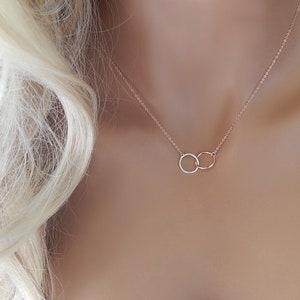 Eternity Circle Necklace, Mixed Metal Linked Circle Necklace, Gold and Silver Interlocking Circles, Double Circle, Minimalist Jewelry