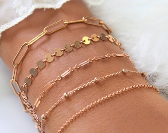 Pulsera de cadena rellena de oro rosa: delicadas joyas para combinar
