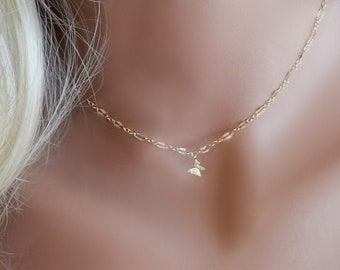 Butterfly Necklace, Gold Necklace for Women, Choker Necklace, Gift for Her. Dainty Silver Layering Necklace, Girlfriend Gift