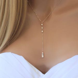 Bridal Lariat Wedding Necklace, Dainty Diamond Bridesmaid Gift, Y Jewelry, Special Event, Prom