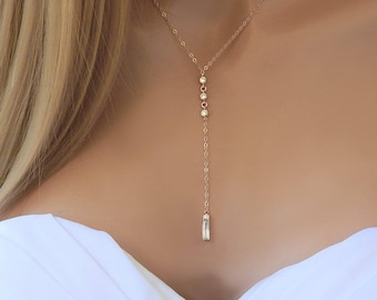 Bridal Lariat Wedding Necklace, Dainty Diamond Bridesmaid Gift, Y Jewelry, Special Event, Prom