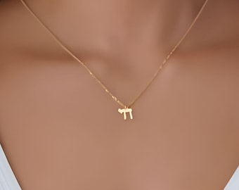 Dainty Gold Chai Necklace, Hebrew Chai Pendant, Bat Mitzvah Gift for Girl, Jewish Jewelry Gift for Her