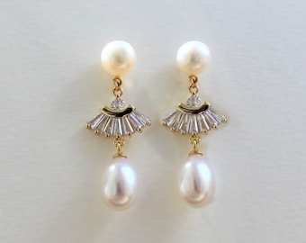 Pearl Wedding Earrings, Crystal Bridesmaid Gift, Bridal Cz Earrings,