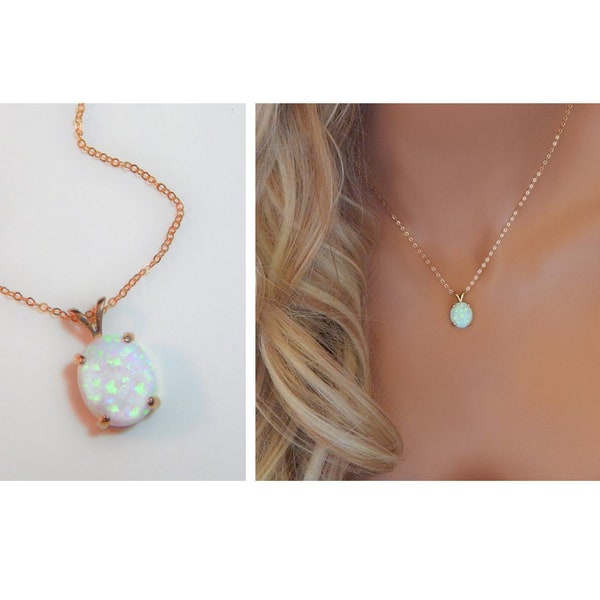 October Birthstone Opal Necklace - Gemstone Jewelry for Her, Mothers Day Gift for Her, Gold Filled, Sterling Silver, Bridesmaid Gift