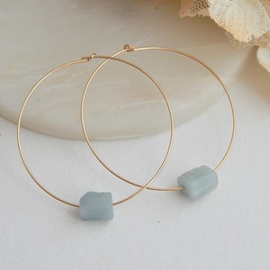 Raw Gemstone Hoop Earrings, Dainty Birthstone Nugget Hoops, Gold or Silver Minimalist Earrings, Handmade Crystal Jewelry Gift for Her image 5