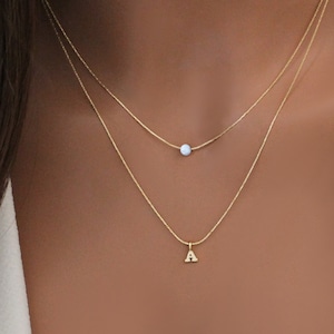 Opal Initial Necklace: Gold Letter Pendant, Birthstone Jewelry