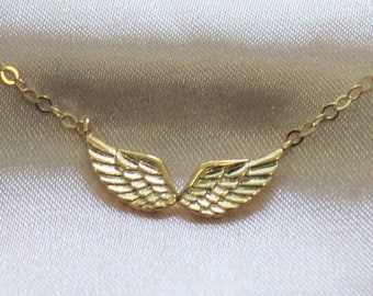 Handcrafted Angel Wing Necklace, Gift for Women, Gold or Silver, Symbol of Protection and Serenity, Small Gold Wings, Guardian Angel