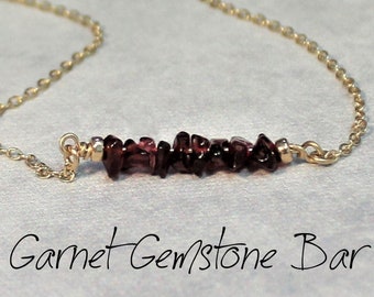 Garnet Birthstone Necklace, January Birthday Gift for Women, Crystal Gemstone Bar in Rose Gold Silver, Dainty Handmade Garnet Jewelry