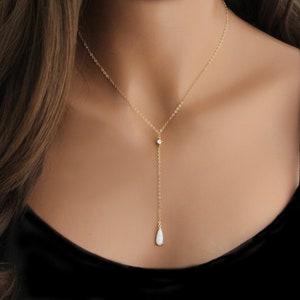 Opal Lariat Necklace for Woman Gold Y Necklace Wedding Bridal Gift for Daughter Mother Girlfriend October Birthstone Jewelry
