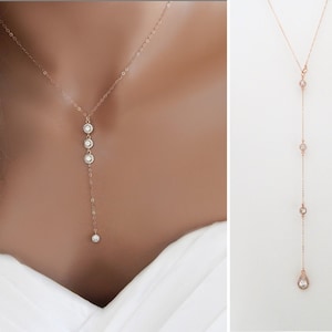 Wedding Lariat Necklace, Diamond CZ Lariat Y Necklace, Dainty Lariat, Bridal Backdrop, Jewelry Prom Special Event, Wedding Backdrop Necklace