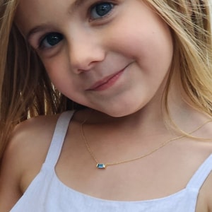 Gold Birthstone Necklace Dainty Baguette Gemstone Gift Idea for Her Minimalist Charm for Daughter Gold Birth Stone Pendant for Small Girls
