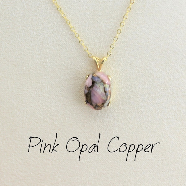 Opal Necklace, Handmade Pink Opal Copper Gift for Her, Gold Filled Necklace, Minimalist Necklace