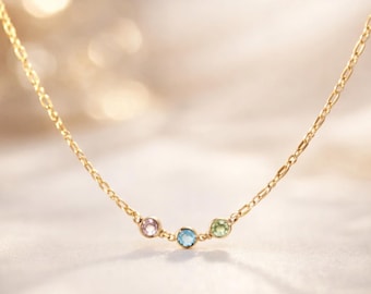 Dainty Birthstone Necklace: Custom Gold Family Jewelry,  Personalized Gift
