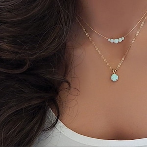 Layered Gemstone Necklace Opal Necklace for Woman Multi Strand Jewelry Dainty Gift Idea for Daughter Mother Girlfriend October Birthstone