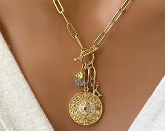 Geburtsstein erste Halskette, personalisierte Gold Sternzeichen Charme, Benutzerdefinierte Name Halskette, zierlicher Goldschmuck Geschenk für sie