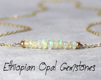 Ethiopian Opal Necklace October Birthstone Gift for Her Opal Bar Dainty Gold Necklace Genuine Gemstone Tiny Opal Bar