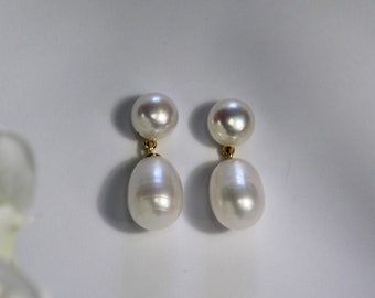 Freshwater Pearl Drop Earrings: Sterling Silver, Bridesmaid Jewelry