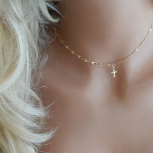 Cross Choker Necklace for Woman, Gold Cross Religious Gift for Her,  Dainty Silver Cross Choker, First Communion Gift for Girl