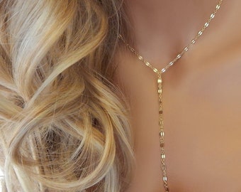 Lariat Necklace, Gold Lariat Y Necklace, Tassel Chain Drop Silver, Layered Prom Necklace, Dainty Lariat Choker for Women, Boho Jewelry