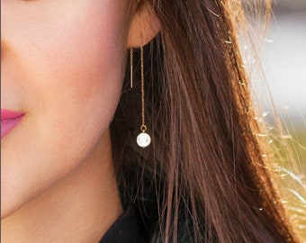 Pearl Chain Earrings Long Dangle Bridesmaid Gift, Prom Earrings, Everyday Earrings Gift for Mother, Daughter, Sister