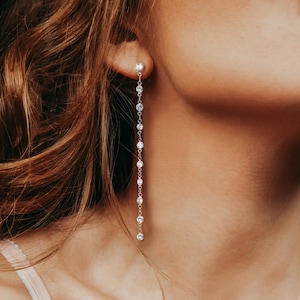 Duster Earrings, Long Dangle CZ Bridesmaid Gift for Women, Homecoming Prom Earrings, Gold Silver Zircon, Gift for Daughter, Drop Earrings