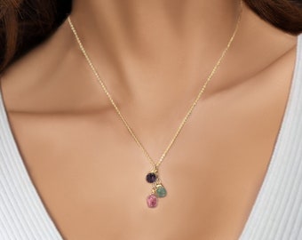 Gemstone Necklace Unique Gift for Women Personalized Family Tree Necklace Gift for Mom Daughter Wife Rough Natural Gems