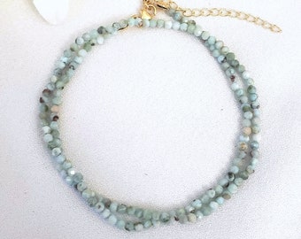 Larimar Bead Necklace, Larimar Choker Necklace, Dainty Gemstone Necklace, Blue Stone Jewelry, Boho Beach Necklace, Birthday Gift for Her